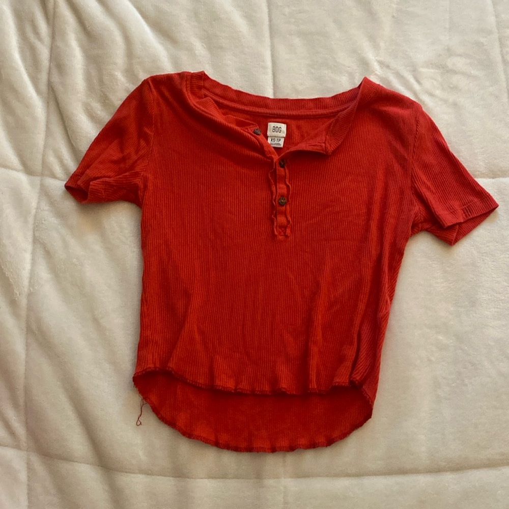 Red baby tee with buttons